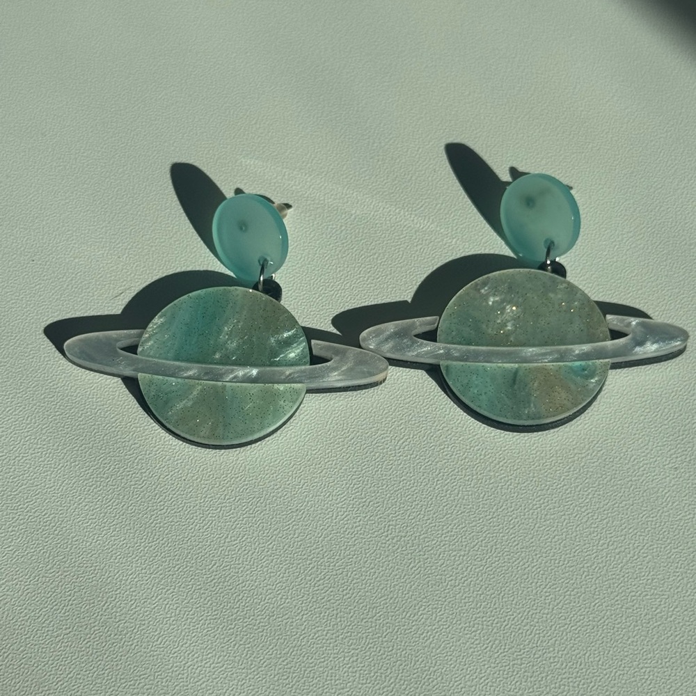 Blue and Silver Planet Earrings